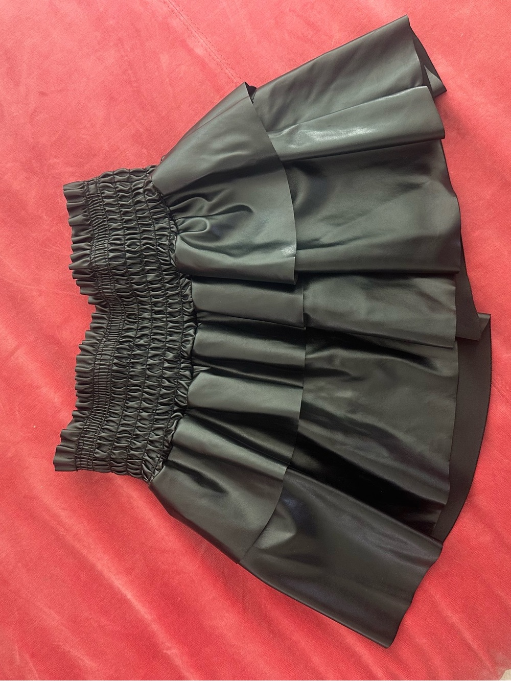 Black Faux Leather Tiered Mini Skirt